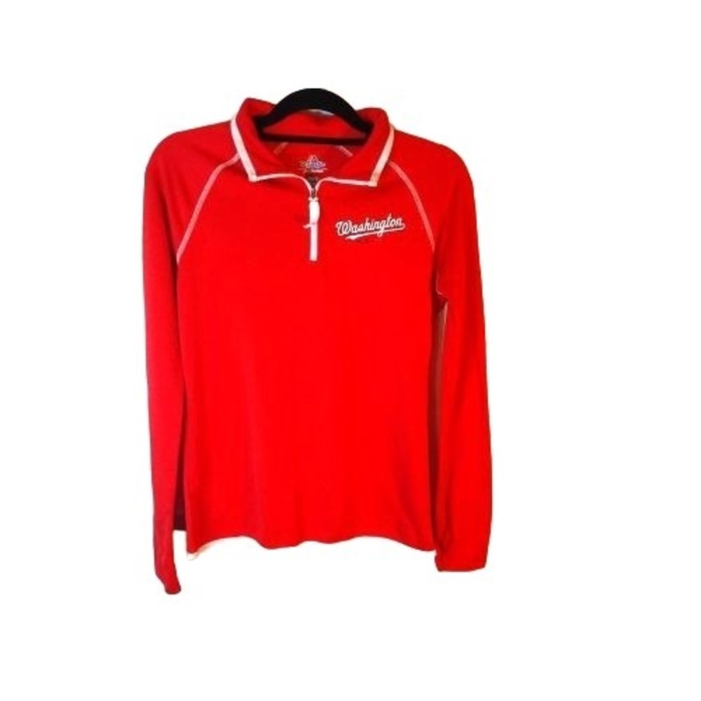 Majestic Washington Shirt Jacket Red Size Medium Collared 1/4 Zip Pull Over